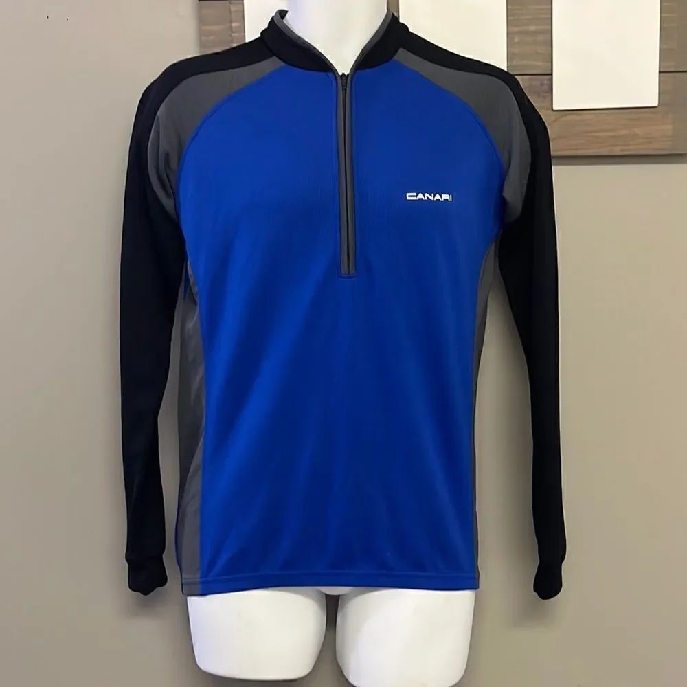 Canari San Diego Blue/Black/Gray Cycling 1/2 Zip Up Long Sleeve Jersey- Medium